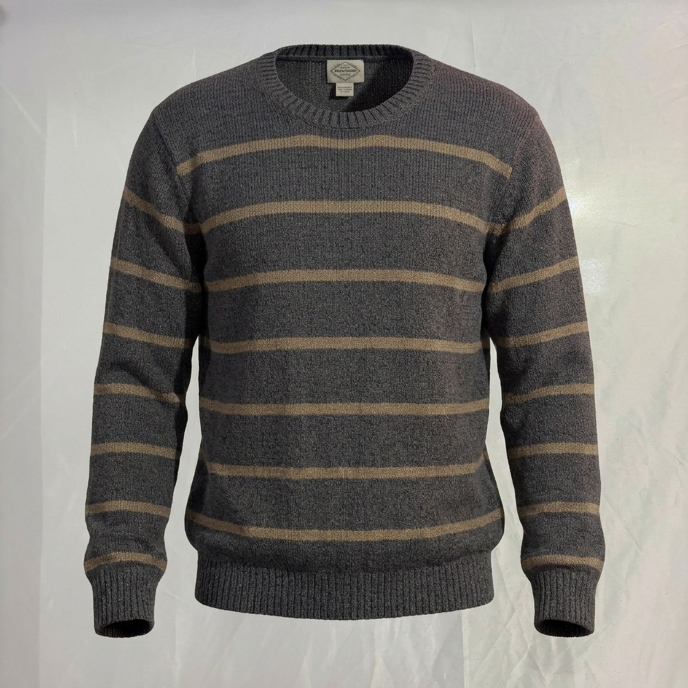 St Johns Bay Sweater Men L Gray Striped Regular Modern Crewneck Casual